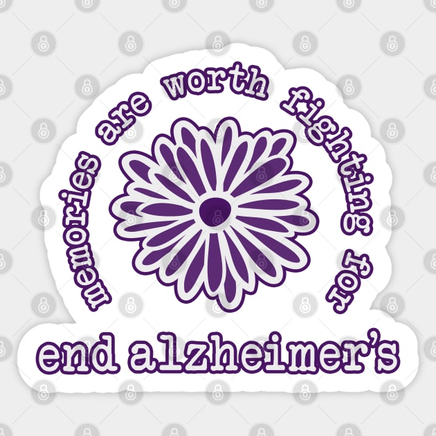 Alzheimers Awareness Memories are Worth Fighting For Purple Flower End ALz Sticker by graphicbombdesigns